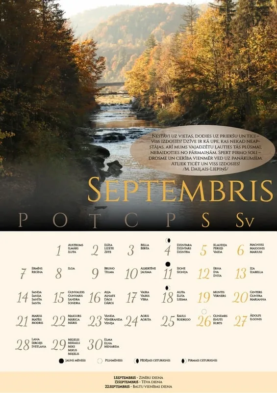 Calendar page for September with an autumn river