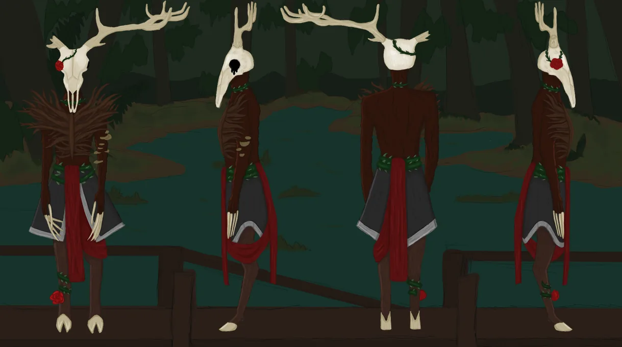 Character 3: front, side and back view