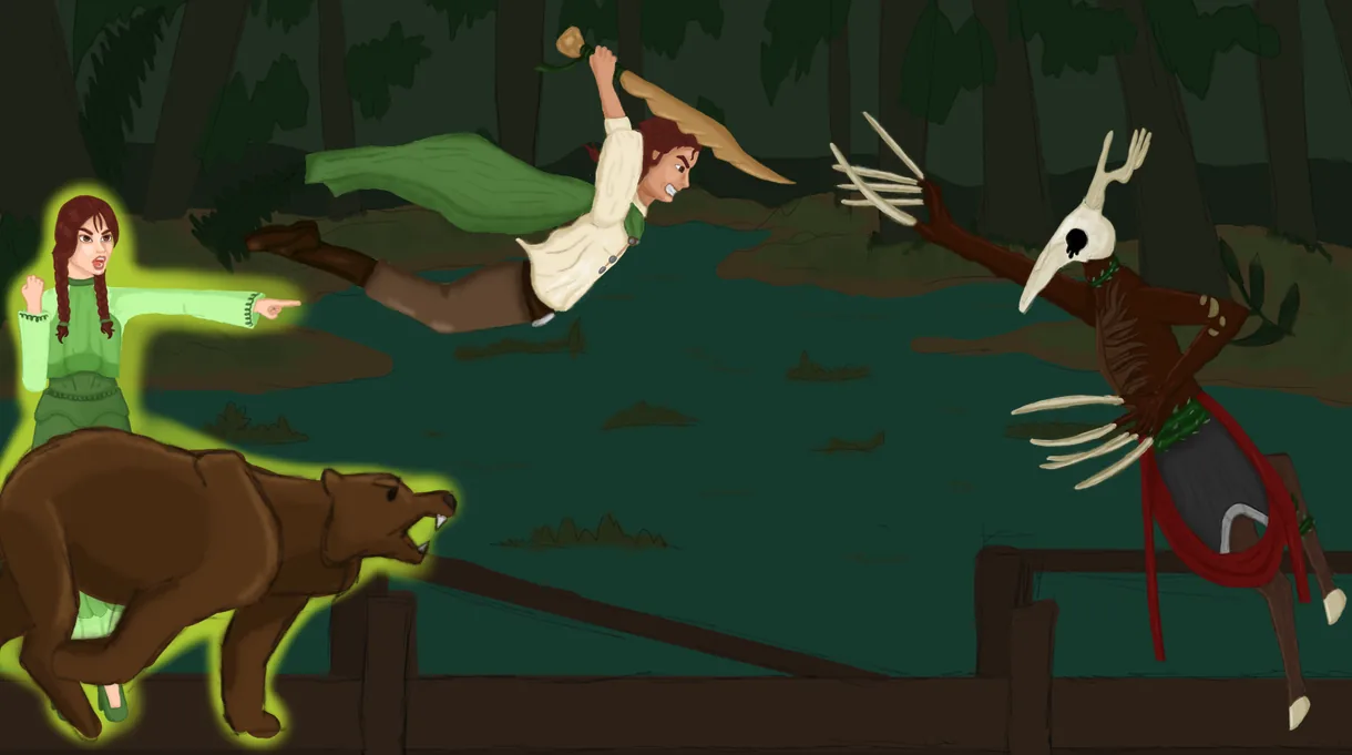 Key art: the characters in the forest